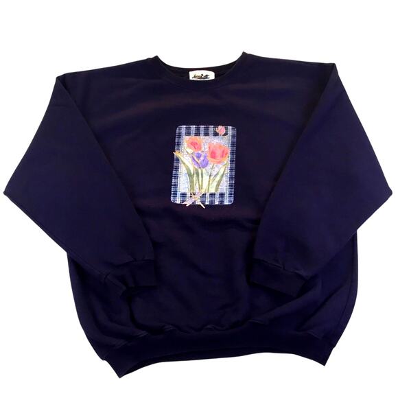 Northern Reflections Sweatshirt Tulips Butterfly Dragonfly L - Picture 1 of 3